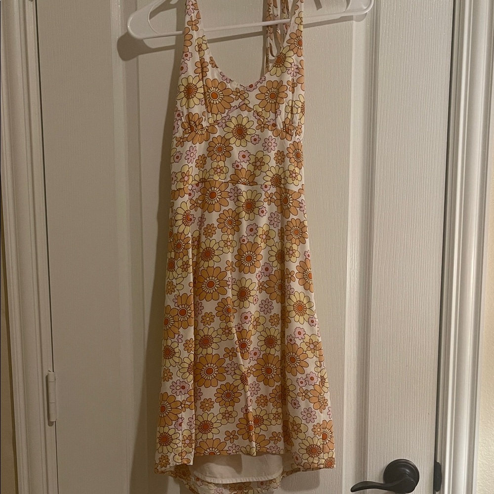 Hollister orange floral halter neck dress